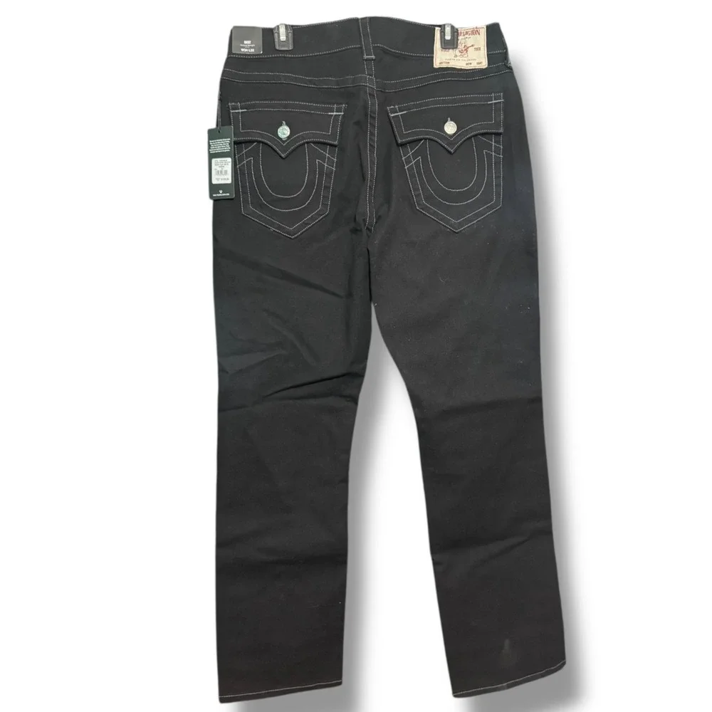 True Religion Jeans Mens 34 X 32 Solid Black Denim Ricky Flap Brand New Y2K